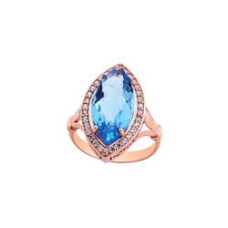 Marquise Blue Stone Silver Ring - Elegant Jewelry