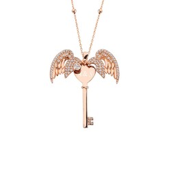 Name Key Silver Necklace With Angel Wings - Elegant Jewelry