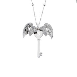 Name Key Silver Necklace With Angel Wings - Luxury Jewelry