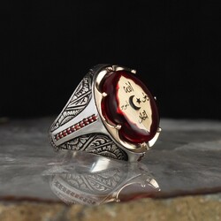 Ottoman War Flag 925 Sterling Silver Ring With Amber Stone - Luxury Jewelry
