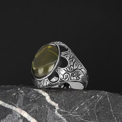 Patterned Model Peridot Stone 925 Sterling Silver Men's Ring - Luxury Jewelry
