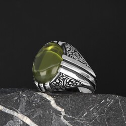 Patterned Model Peridot Stone 925 Sterling Silver Men's Ring - Luxury Jewelry