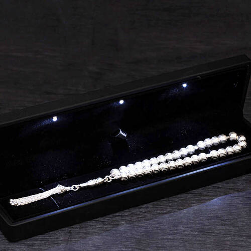 Patterned Round Prayer Beads With Silver Light Box - 1