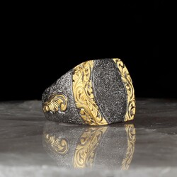 Pencil Workmanship, Rhodium Plated Silver Ring Prepared With Sandblasting Technique - Luxury Jewelry