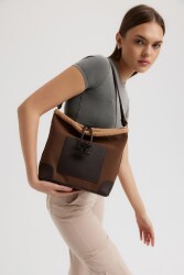 Plush Detail Suede Bitter Coffee Shoulder Bag - BestOf Bag