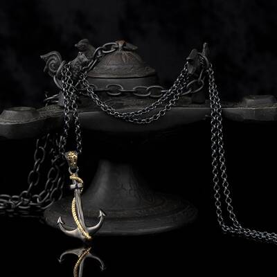 Rhodium Plated Anchor Model 925 Sterling Silver Men's Necklace - 1