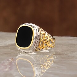 Rhodium Plated Enamel Men's Silver Ring - Luxury Jewelry