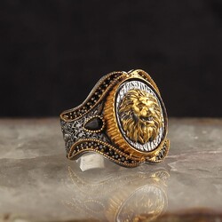 Rhodium Plated Lion Model 925 Sterling Silver Men's Ring - Luxury Jewelry
