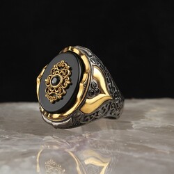 Rhodium Plated Onyx Stone Men's Silver Ring - Elegant Jewelry