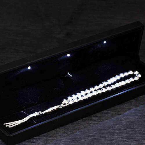 Round Flat Prayer Beads With Silver Light Box - 1