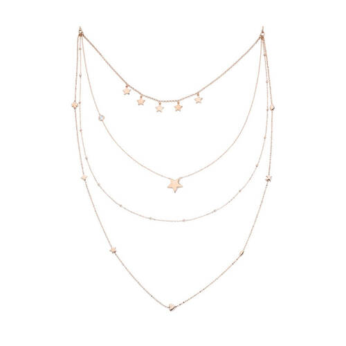 Row Of Stars Long Chain Silver Necklace - 1