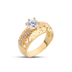 S Motif Solitaire Gold Color Silver Ring - Luxury Jewelry