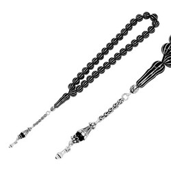 Silver Embroidered Erzurum Oltu Rosary - Elegant Jewelry