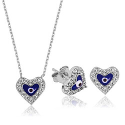 Silver Evil Eye Heart Set - Elegant Jewelry