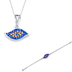 Silver Evil Eye Women's Necklace And Bracelet Set - Elegant Jewelry
