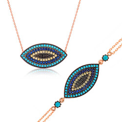Silver Evil Eye Women's Necklace And Bracelet Set - Elegant Jewelry