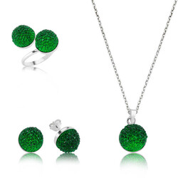 Silver Green Crystal Women's Set - Elegant Jewelry