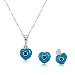 Silver Heart Evil Eye Women's Set - Elegant Jewelry
