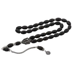 Silver Iyi Kayi Tasseled Onyx Men's Rosary - Luxury Jewelry
