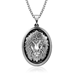 ​Silver Lion Head Motif Necklace - Elegant Jewelry