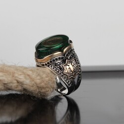 Silver Men's Ring With Amber Stone And Alhamdulillah Written - 2