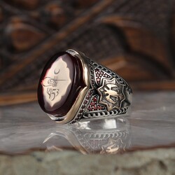 Silver Men's Ring With Amber Stone And Monogram - Luxury Jewelry
