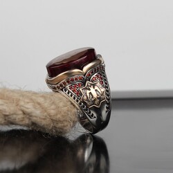 Silver Men's Ring With Amber Stone And Monogram - 2