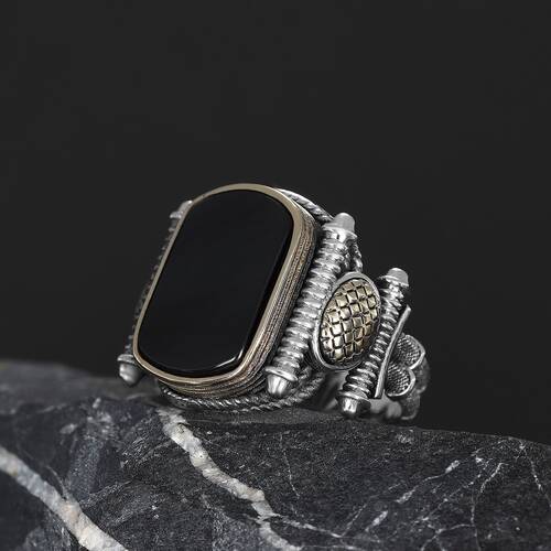 Silver Men's Ring With Black Zircon Stone - 1