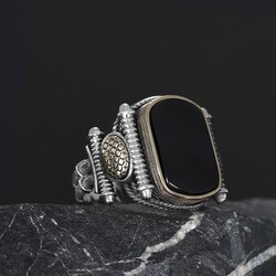 Silver Men's Ring With Black Zircon Stone - 2