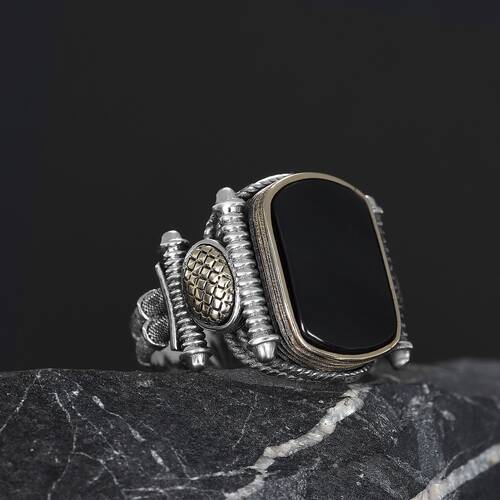 Silver Men's Ring With Black Zircon Stone - 2