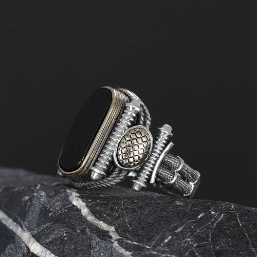 Silver Men's Ring With Black Zircon Stone - 3