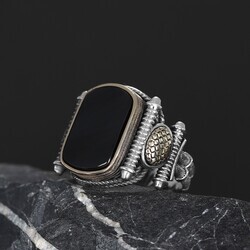 Silver Men's Ring With Black Zircon Stone - 5