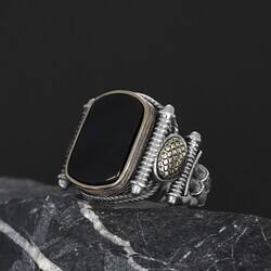 Silver Men's Ring With Black Zircon Stone - 5