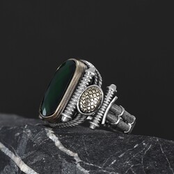 Silver Men's Ring With Green Zircon Stone - 3