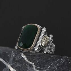 Silver Men's Ring With Green Zircon Stone - 4