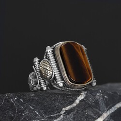 Silver Men's Ring With Tiger Eye Stone - 2