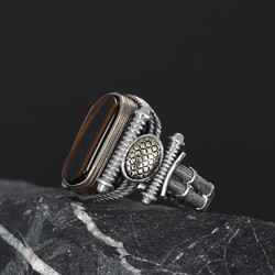 Silver Men's Ring With Tiger Eye Stone - 3