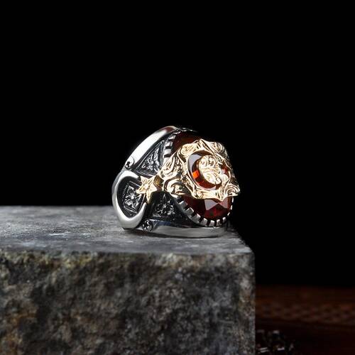 Silver Men's Ring With Zircon Stone And Star - 2