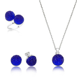 طقم نسائي من حجر الكريستال الفضي باللون الأزرق الداكن - المجوهرات الفاخرة