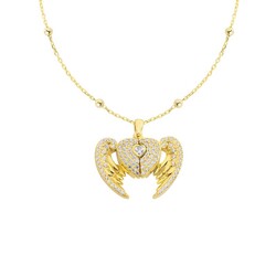 Silver Necklace With Angel Wings And Name Heart - Luxury Jewelry