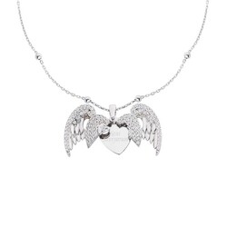 Silver Necklace With Angel Wings And Name Heart - Luxury Jewelry