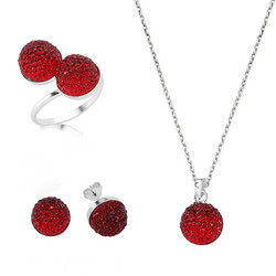 Silver Red Crystal Stone Women's Set - Elegant Jewelry