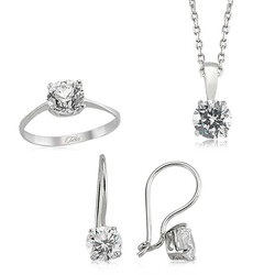 Silver Single Stone Women's Set - Luxury Jewelry