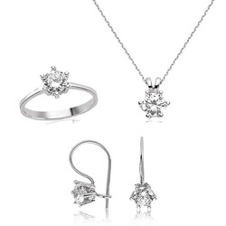 Silver Single Stone Women's Set - Elegant Jewelry