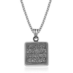 Silver Square Evil Eye Prayer Cevşen Necklace - Elegant Jewelry