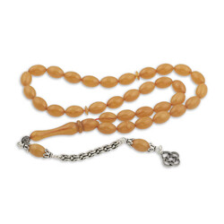 Silver Tassel Barley Squeezed Amber Rosary - Elegant Jewelry
