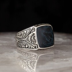 خاتم رجالي من الفضة الإسترليني عيار 925 منقوش خصيصًا - المجوهرات الفاخرة