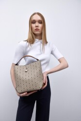 Trendbreez Locked Monogram Beige Shoulder Bag - BestOf Bag