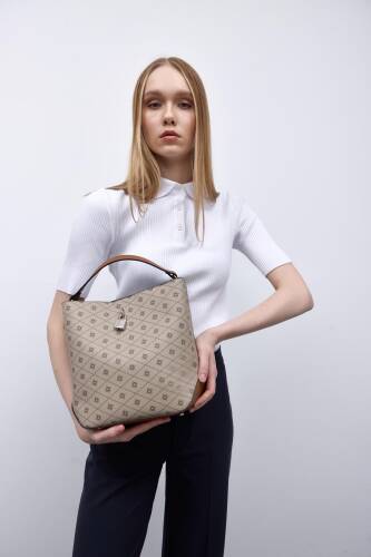 Trendbreez Locked Monogram Beige Shoulder Bag - 1