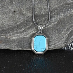 Turquoise Stone Model 925 Sterling Silver Men's Necklace - Luxury Jewelry